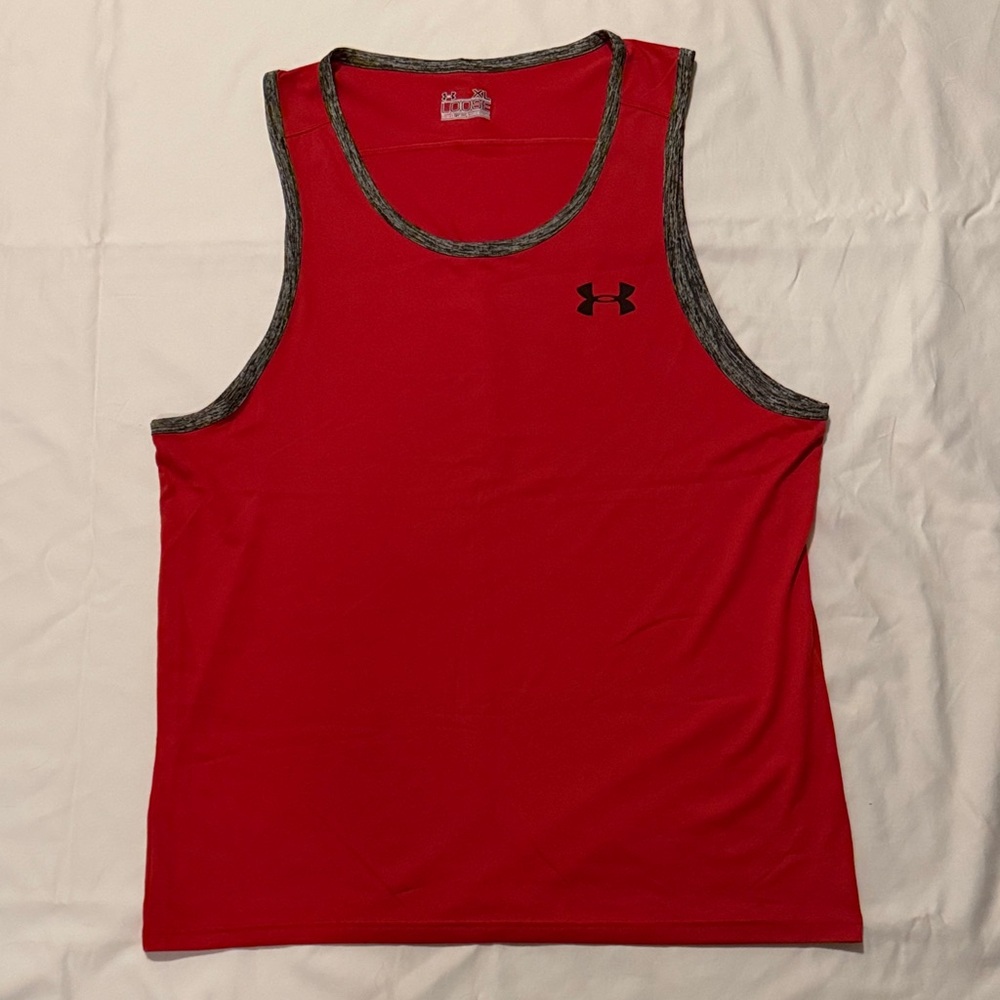 Under Armour Men's XL Loose Fit HeatGear Performance Bold Red Tank w/Gray Trim
